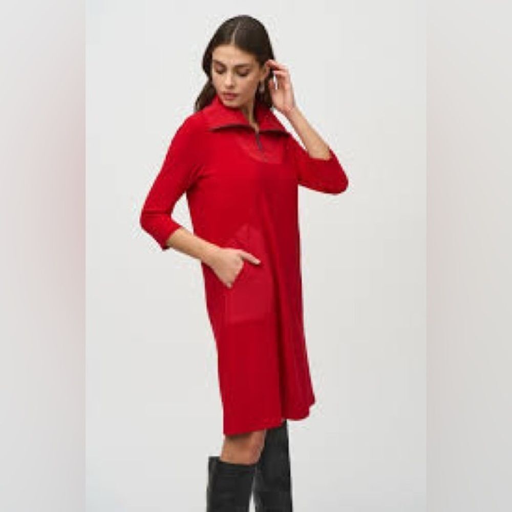 Joseph Ribkoff Zip High Neck 3/4 Sleeve Shift Dress 244045, NWT